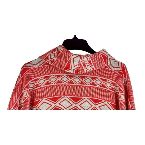 Forever 21 Poncho Top Cape Wrap Dark Orange Cowl Neck Geometric Tribal - Picture 6 of 9